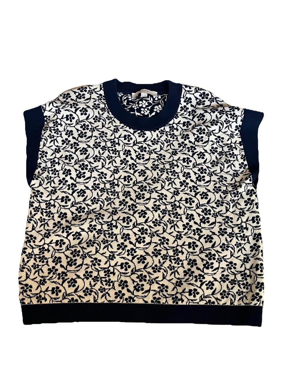 The Loft Sweater Vest Petite Large Navy White Floral